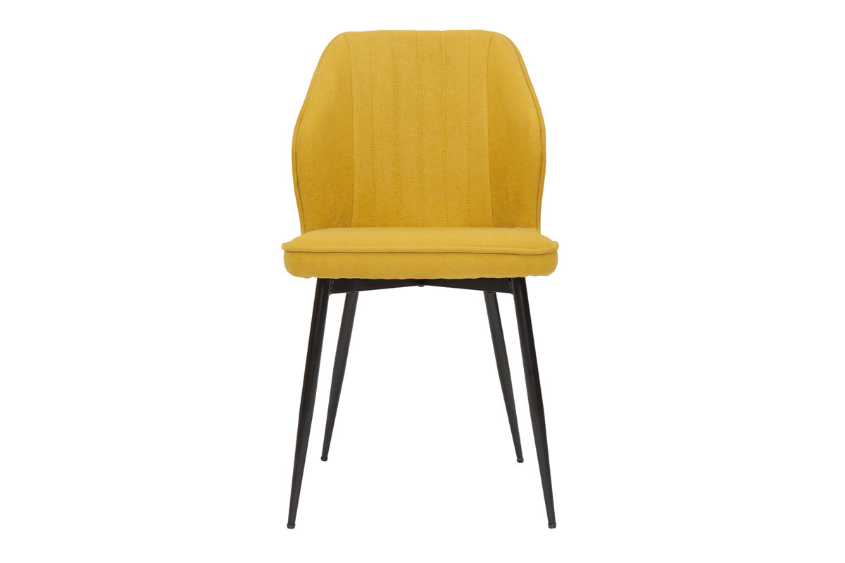 Chaises design en tissu effet velours jaune moutarde et m�tal noir (lot de 2) FANETTE