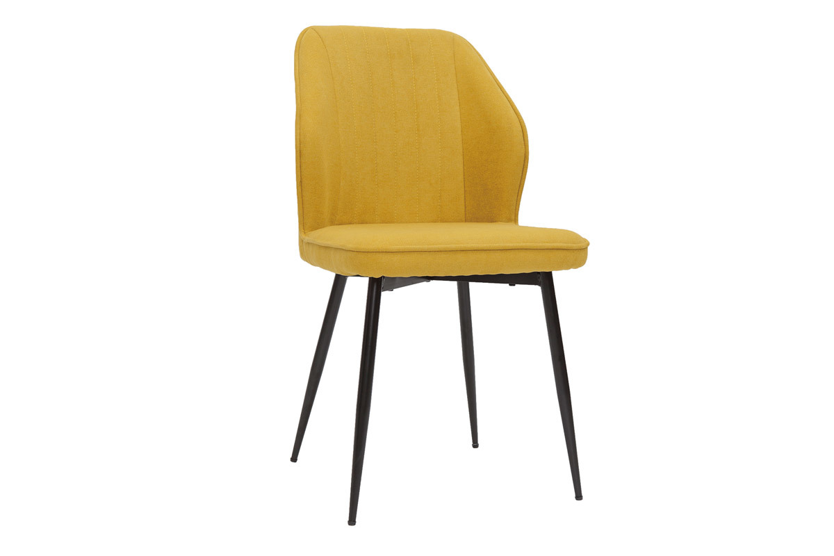 Chaises design en tissu effet velours jaune moutarde et m�tal noir (lot de 2) FANETTE