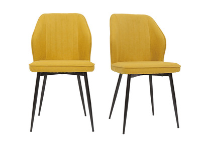 Chaises design en tissu effet velours jaune moutarde et m&eacute;tal noir (lot de 2) FANETTE