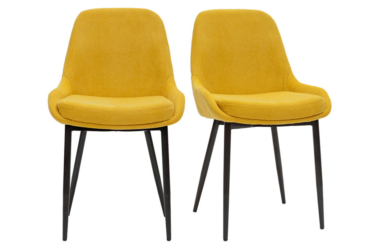 Chaises design en tissu effet velours jaune moutarde et m�tal noir (lot de 2) HOLO