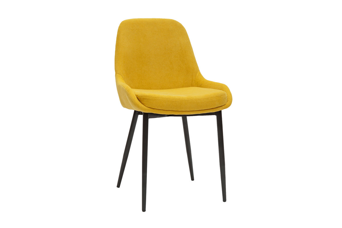 Chaises design en tissu effet velours jaune moutarde et m�tal noir (lot de 2) HOLO