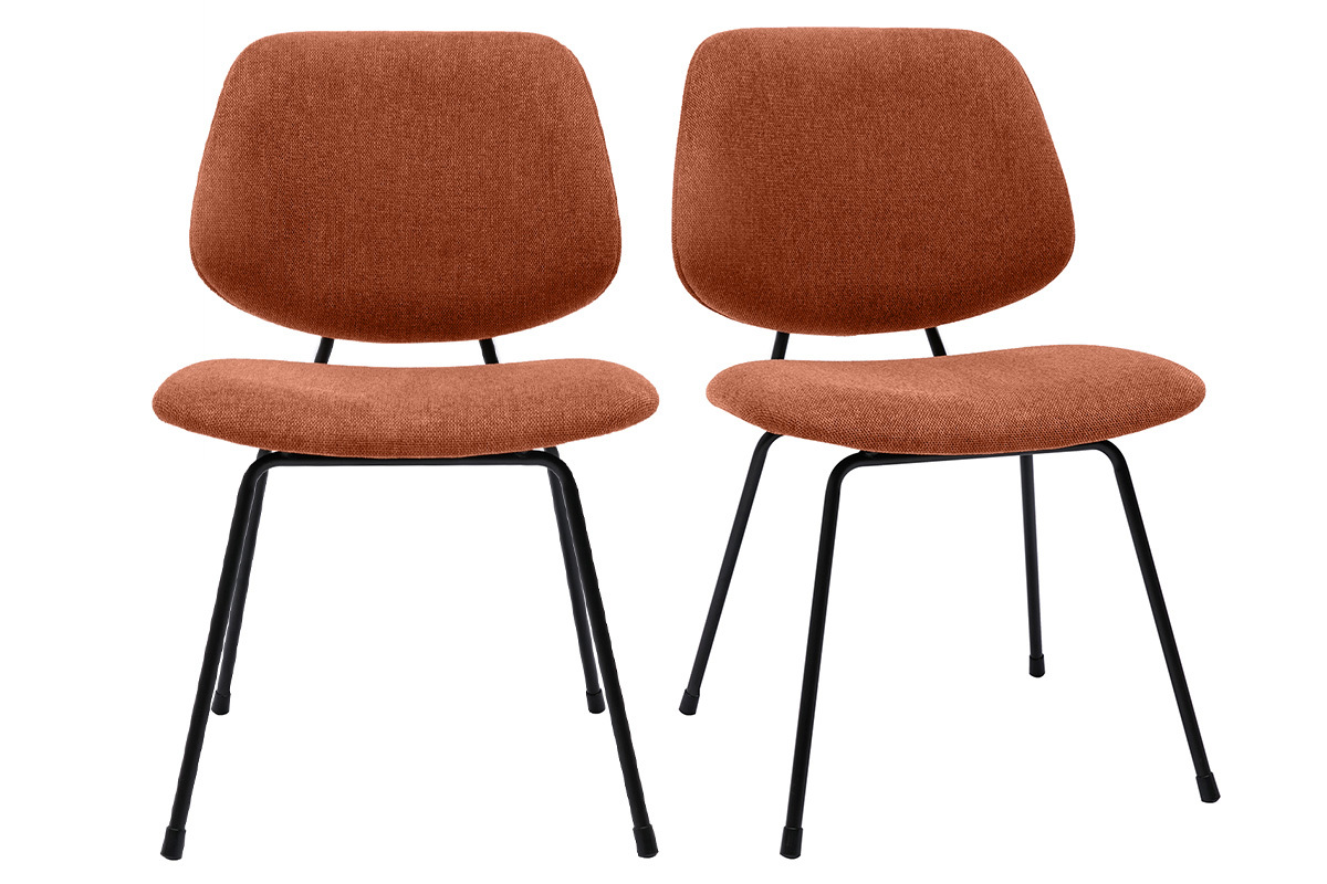 Chaises design en tissu effet velours terre br�l�e et m�tal noir (lot de 2) BARNET
