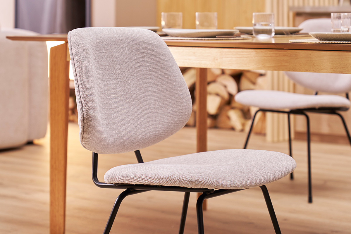 Chaises design en tissu effet velours textur� beige et m�tal noir (lot de 2) BARNET