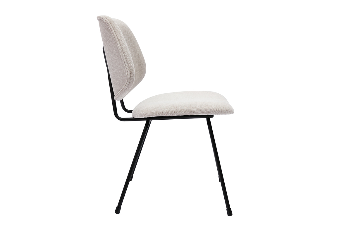Chaises design en tissu effet velours textur� beige et m�tal noir (lot de 2) BARNET