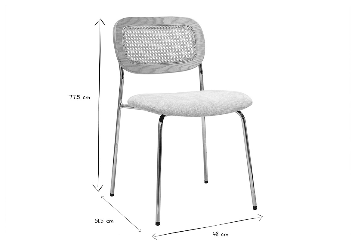 Dimensions de la chaise MIRANDA en noir et blanc : hauteur 77,5 cm, profondeur 51,5 cm, largeur 48 cm.