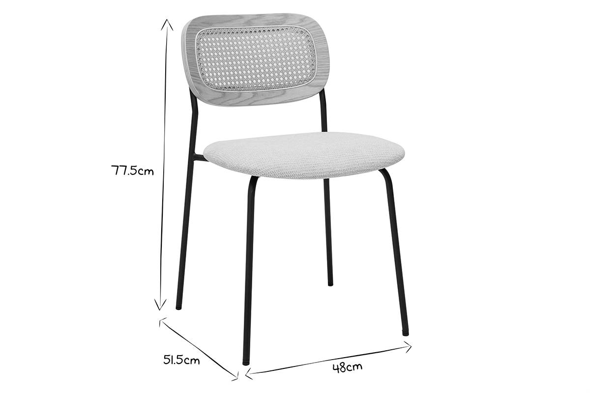 Chaises design en tissu effet velours textur� beige, m�tal noir et cannage rotin (lot de 2) MIRANDA