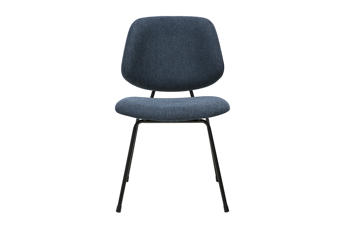 Chaise design BARNET en tissu effet velours textur� bleu fonc� et m�tal noir, vue de face