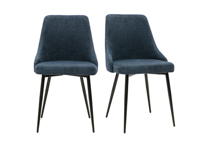 Chaises design en tissu effet velours textur&eacute; bleu fonc&eacute; et m&eacute;tal noir (lot de 2) CULT