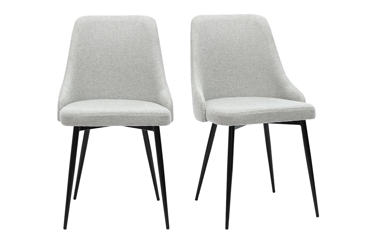 Chaises design en tissu effet velours textur� gris clair et m�tal noir (lot de 2) CULT