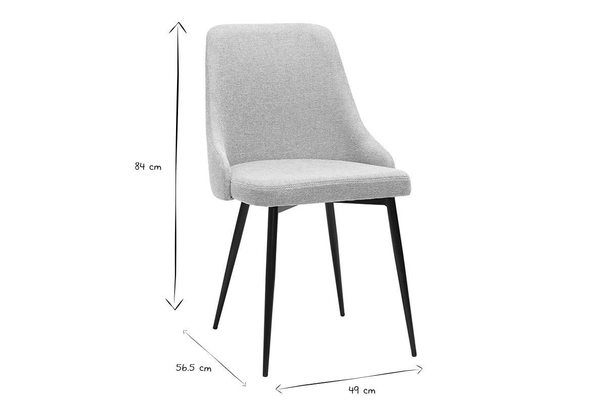 Chaises design en tissu effet velours textur� gris clair et m�tal noir (lot de 2) CULT
