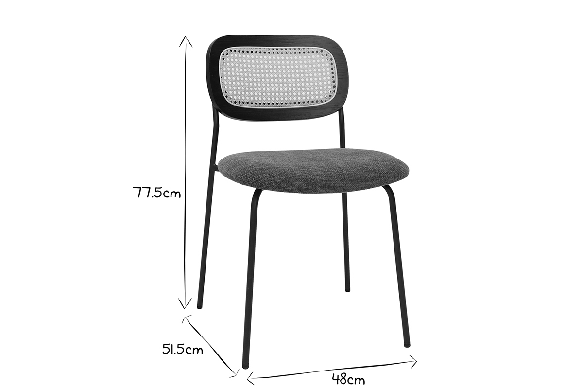 Chaise design en noir et blanc avec dimensions : hauteur 77,5cm, profondeur 51,5cm, largeur 48cm.