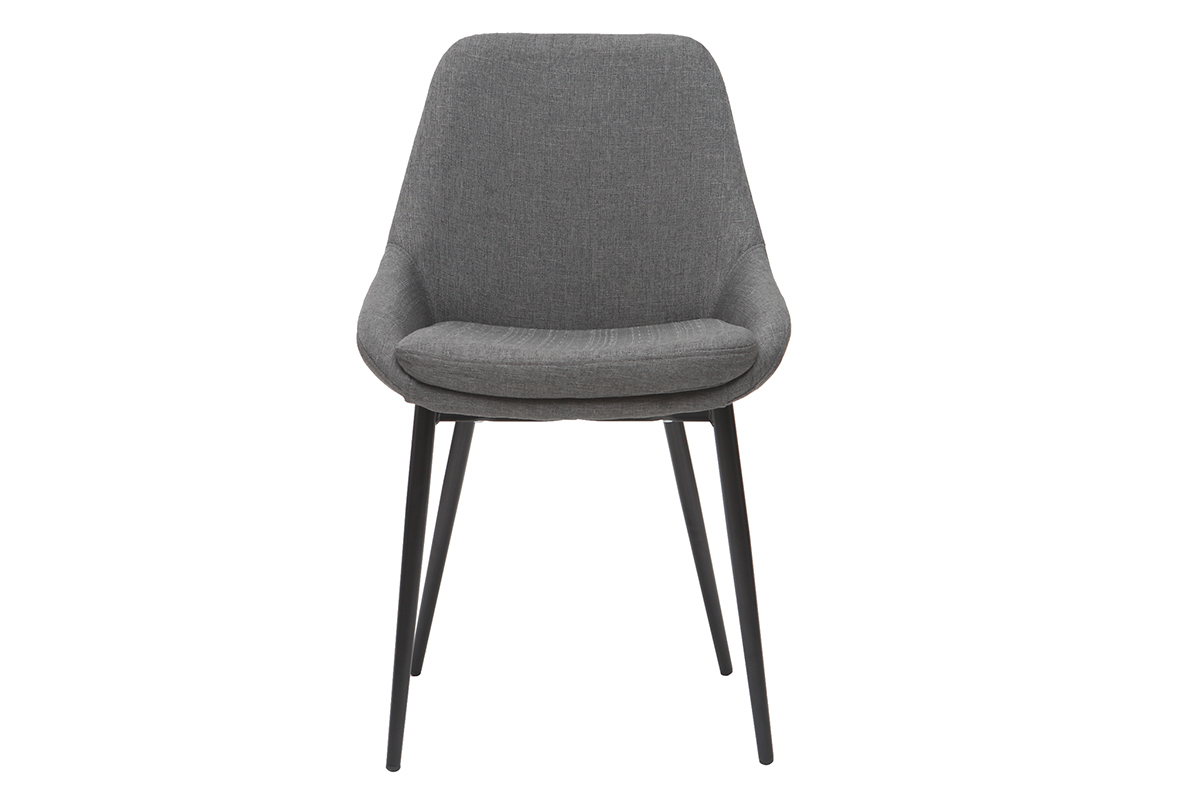 Chaise design vue de face en tissu gris et m�tal noir.