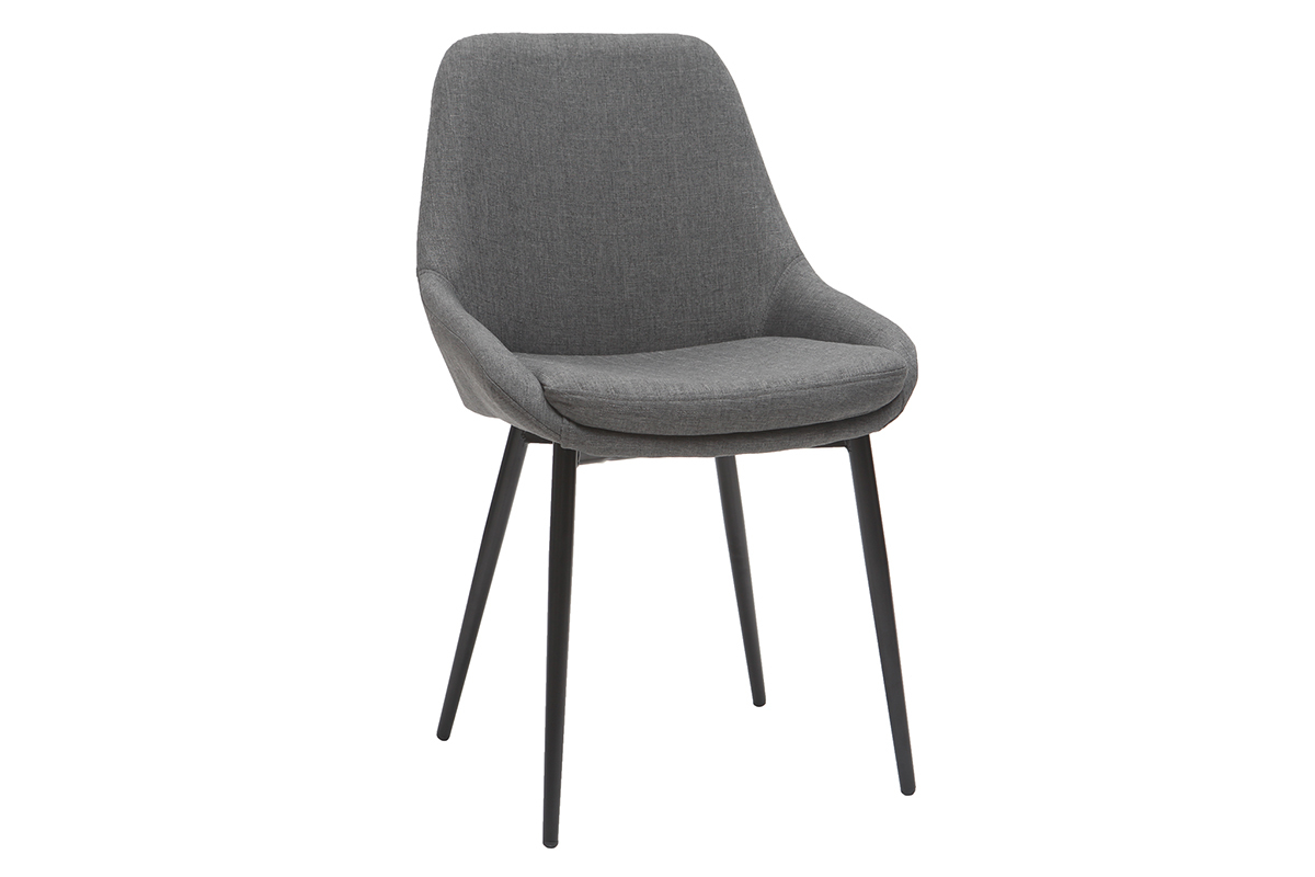 Chaise design en tissu gris avec pieds en m�tal noir, vue de 3/4.
