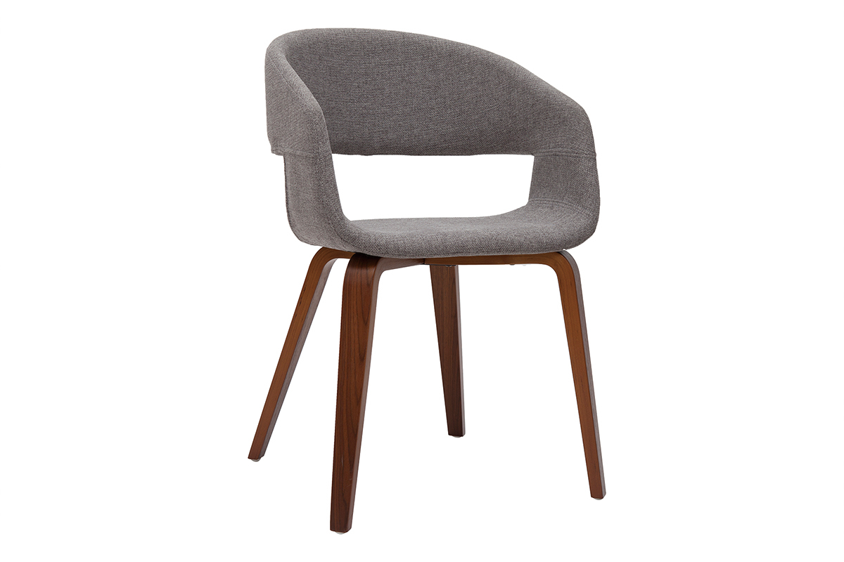 Chaise design SLAM en tissu gris avec pieds en bois fonc�, vue de 3/4