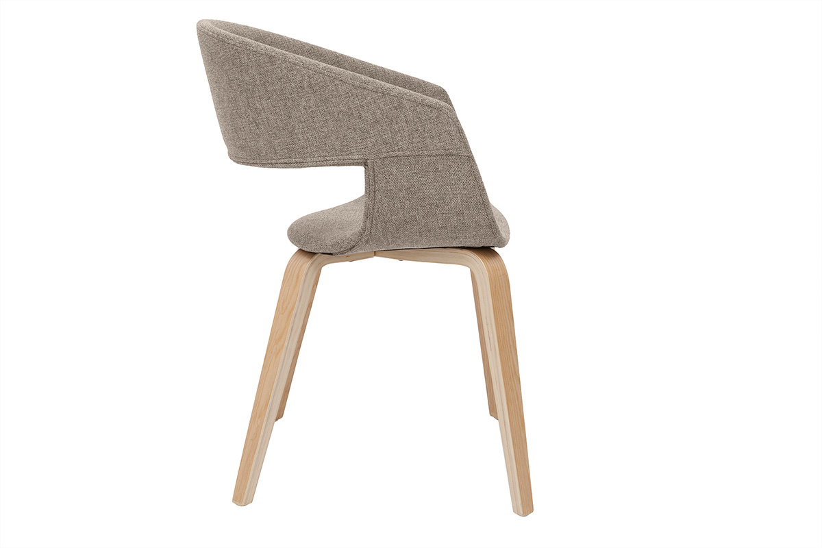 Chaise SLAM en tissu taupe, vue de profil, pi�tement en bois clair.