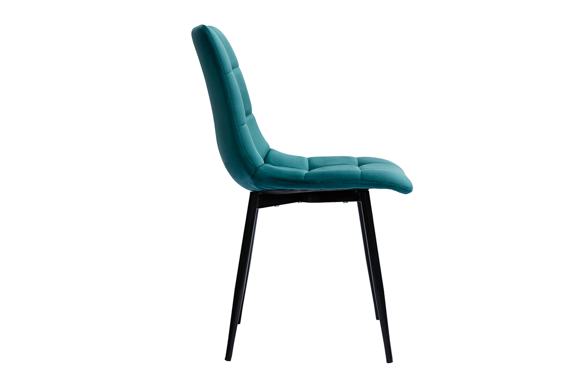 Chaises design en tissu velours bleu canard et m�tal noir (lot de 2) MAXWELL