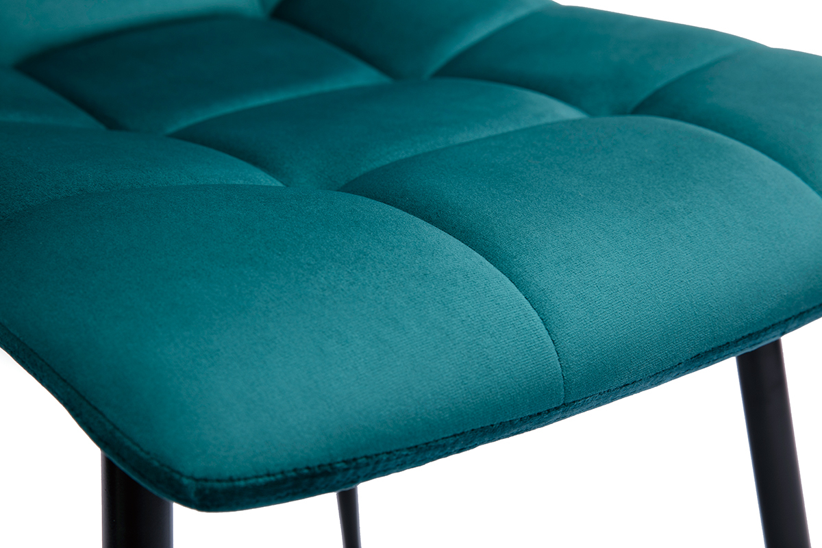 Chaises design en tissu velours bleu canard et m�tal noir (lot de 2) MAXWELL