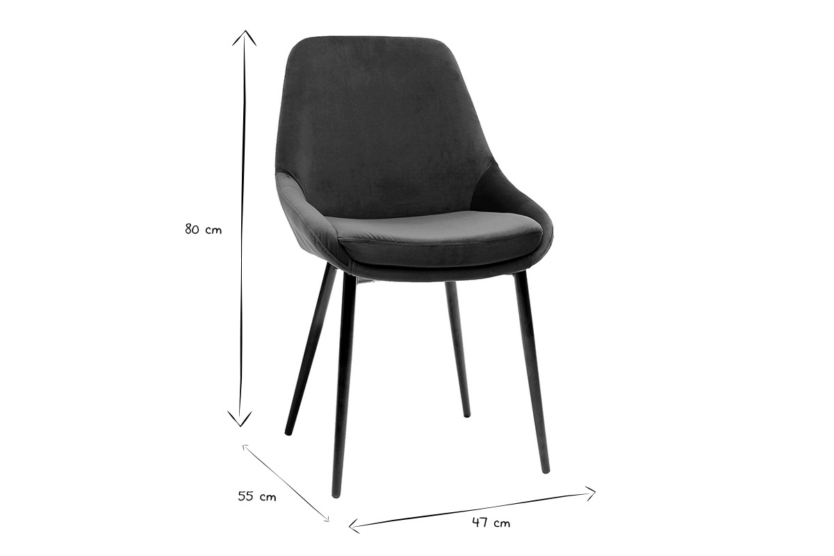 Dimensions d'une chaise HOLO en noir et blanc, hauteur 80 cm, largeur 47 cm, profondeur 55 cm.