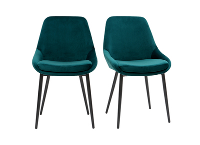 Chaises design en tissu velours bleu p&eacute;trole et m&eacute;tal noir (lot de 2) HOLO