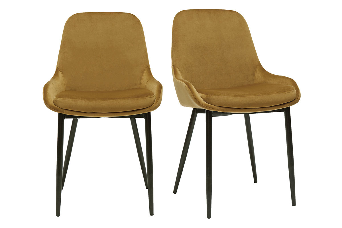 Chaises design en tissu velours bronze et m�tal noir (lot de 2) HOLO
