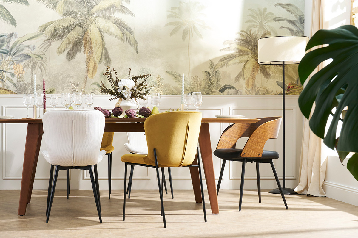 Chaises design en tissu velours bronze et m�tal noir (lot de 2) SAIGA