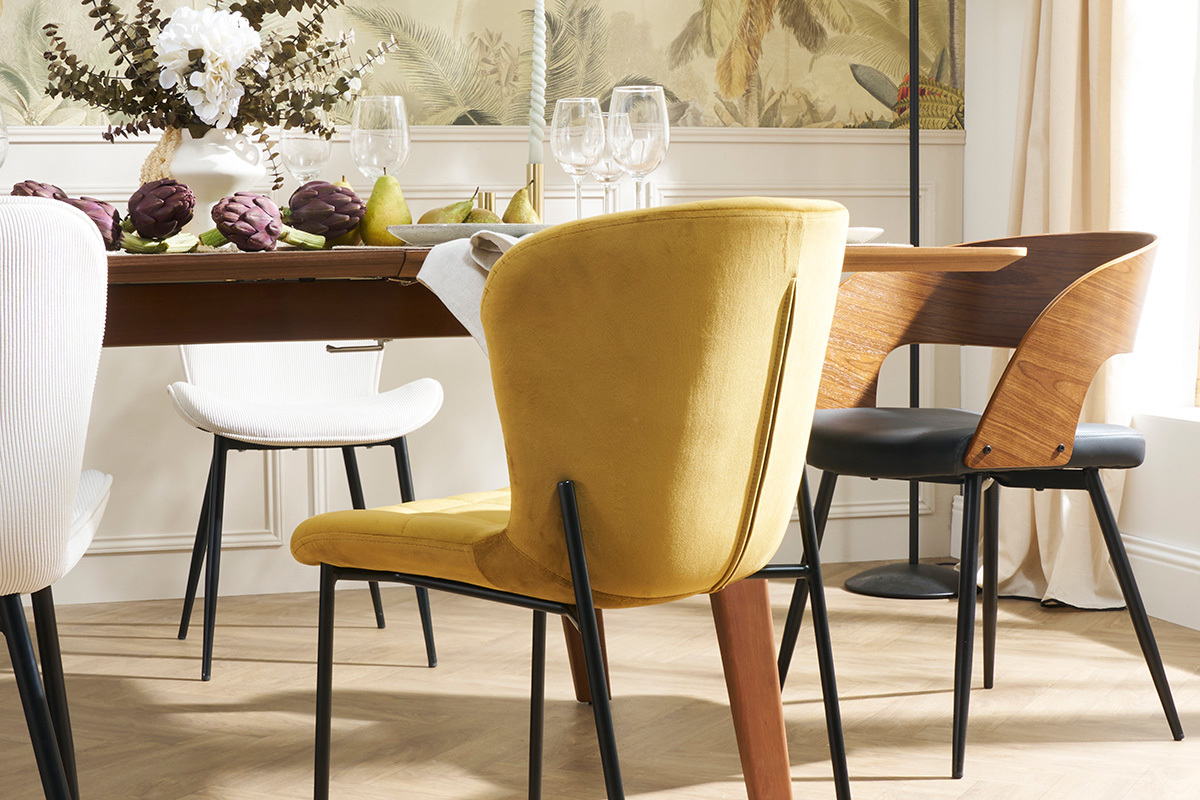 Chaises design en tissu velours bronze et m�tal noir (lot de 2) SAIGA