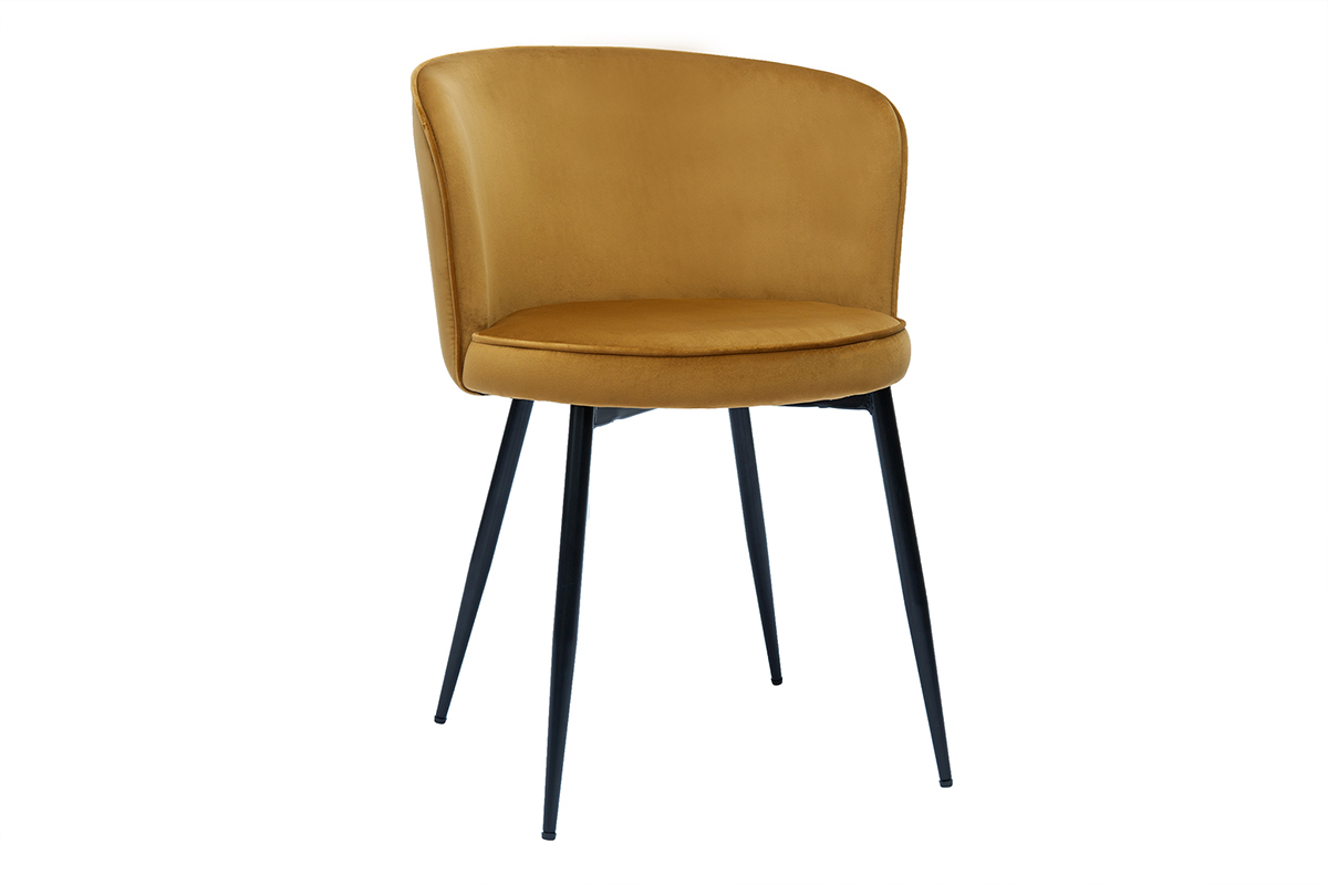 Chaises design en tissu velours bronze et m�tal noir (lot de 2) SERIF