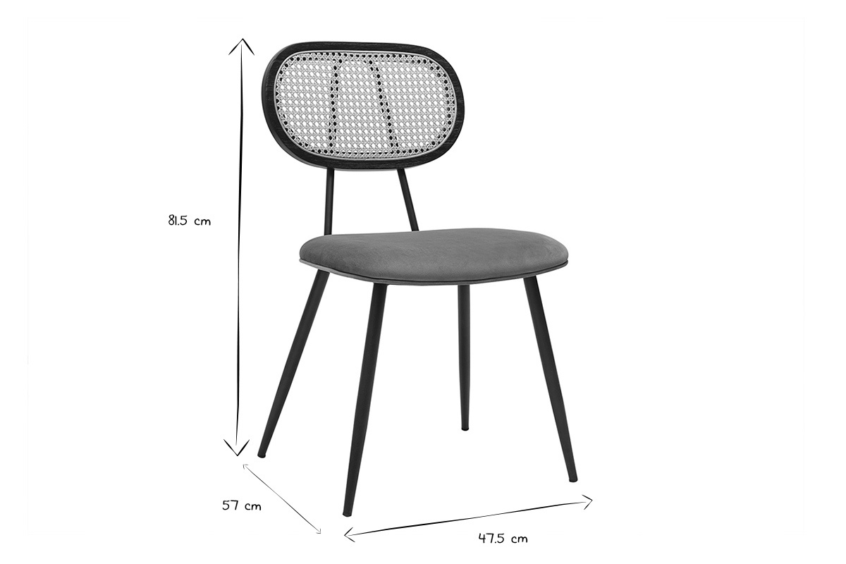 Vue de profil d'une chaise SWANN avec dimensions 81,5x57x47,5 cm en noir et blanc.