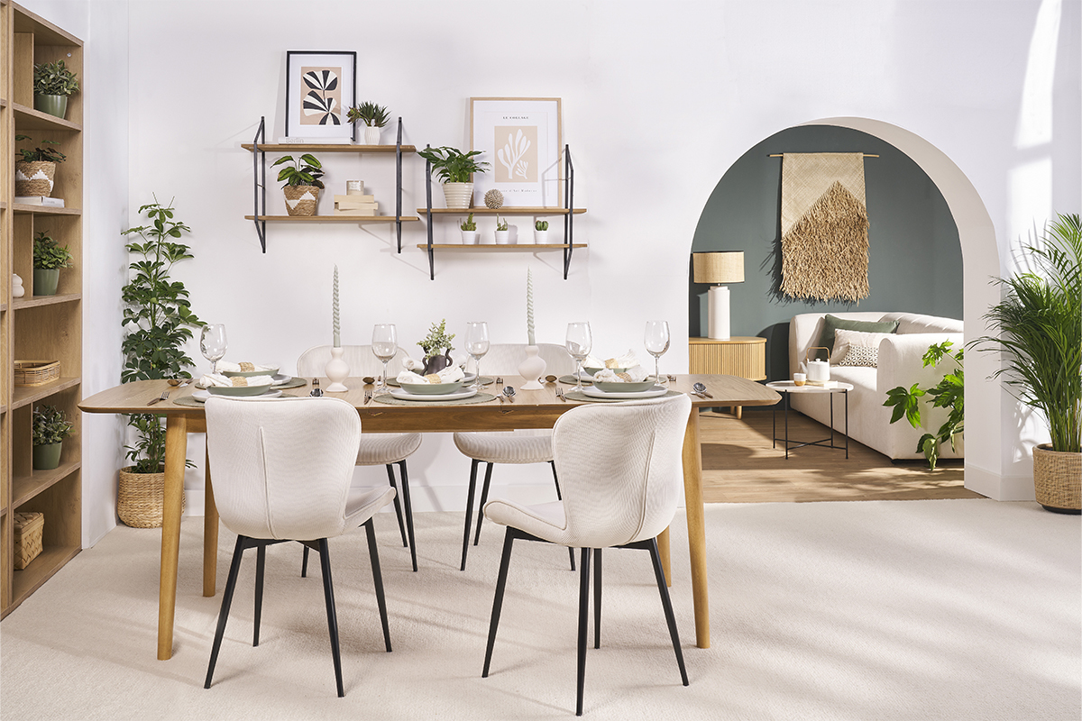Chaises design en tissu velours c�tel� beige et m�tal noir (lot de 2) ADDICT