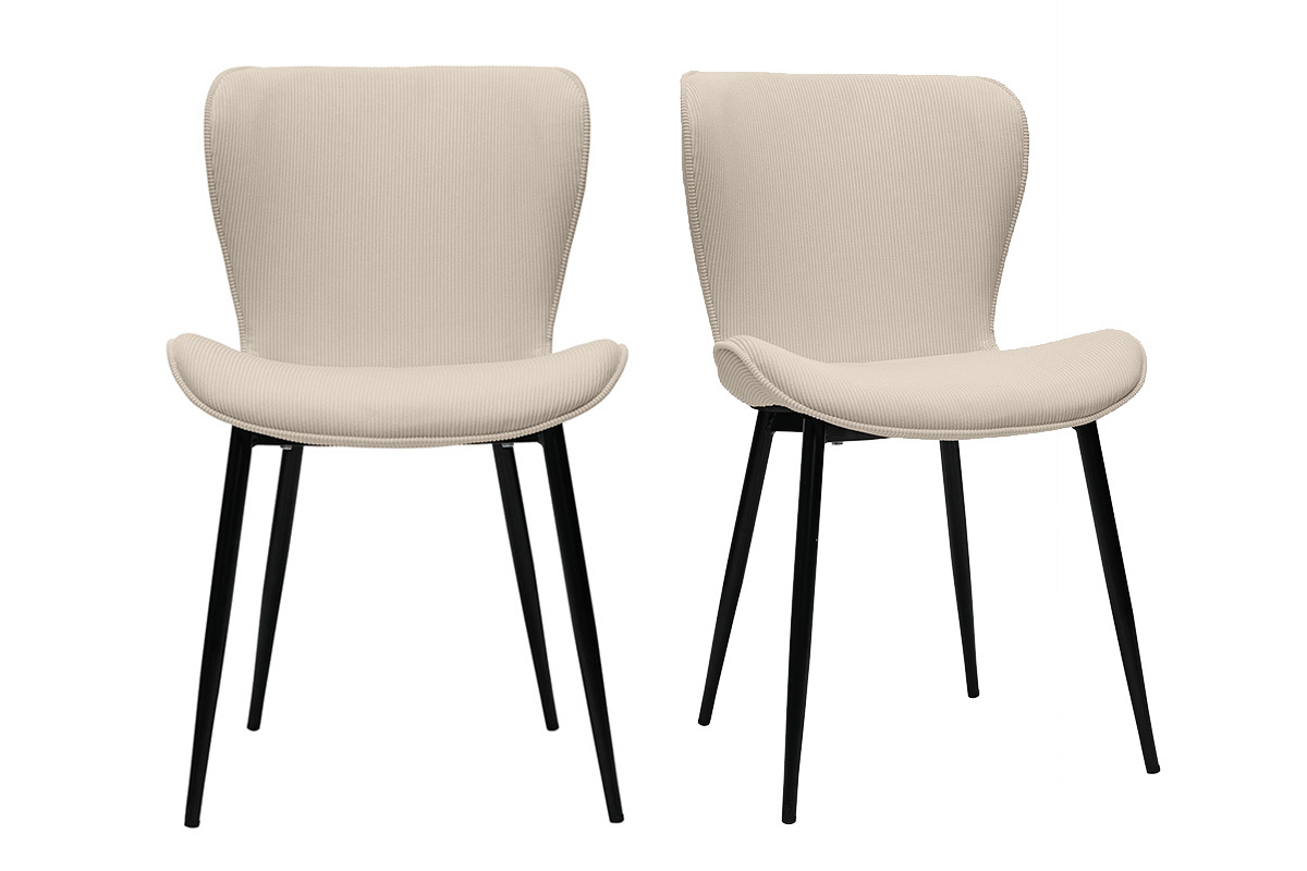Chaises design en tissu velours c�tel� beige et m�tal noir (lot de 2) ADDICT