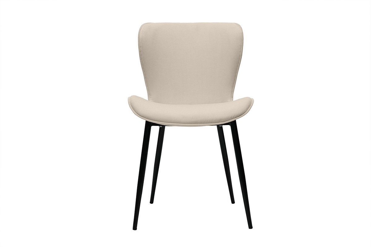 Chaises design en tissu velours c�tel� beige et m�tal noir (lot de 2) ADDICT