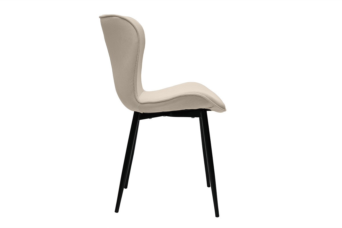 Chaises design en tissu velours c�tel� beige et m�tal noir (lot de 2) ADDICT
