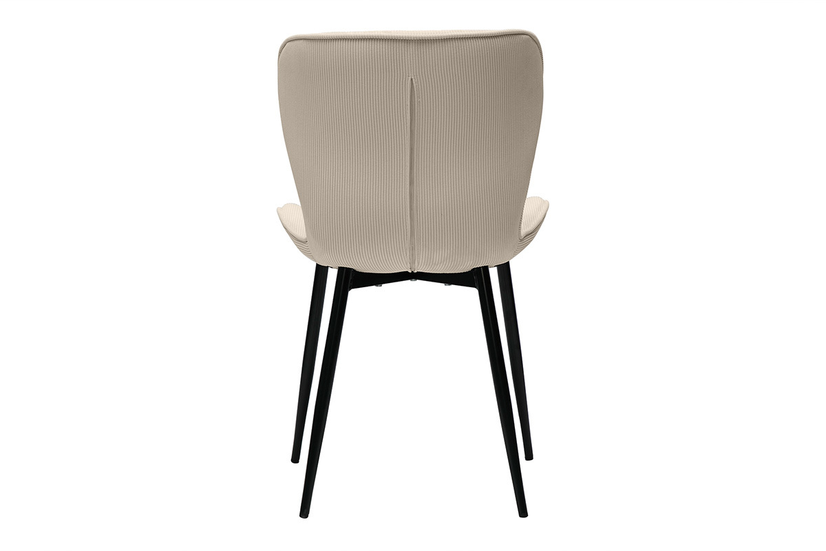 Chaises design en tissu velours c�tel� beige et m�tal noir (lot de 2) ADDICT