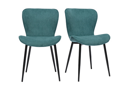 Chaises design en tissu velours c&ocirc;tel&eacute; bleu canard et m&eacute;tal noir (lot de 2) ADDICT