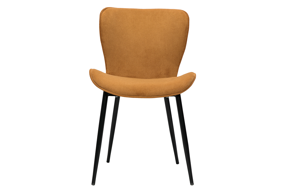 Chaises design en tissu velours c�tel� jaune curry et m�tal noir (lot de 2) ADDICT