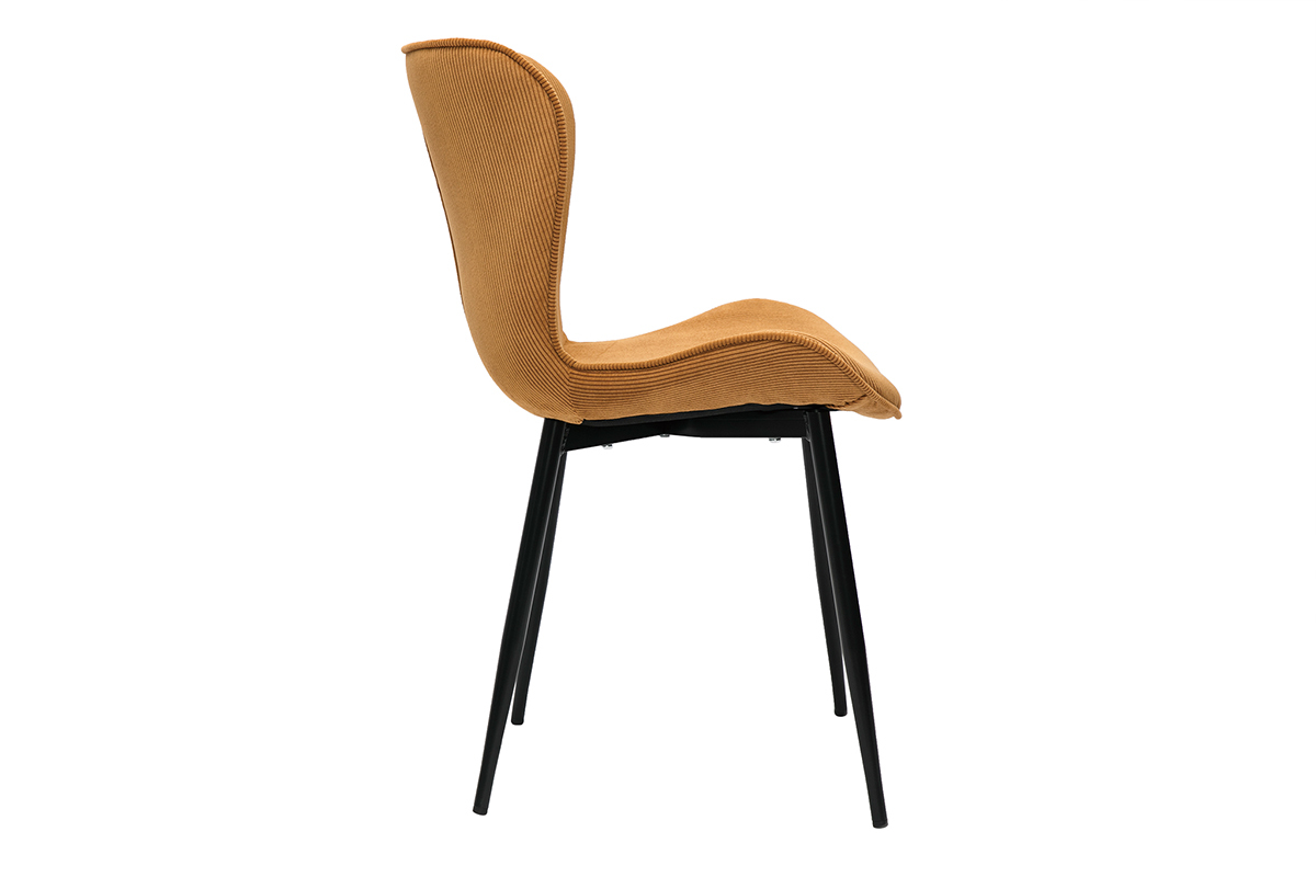 Chaises design en tissu velours c�tel� jaune curry et m�tal noir (lot de 2) ADDICT