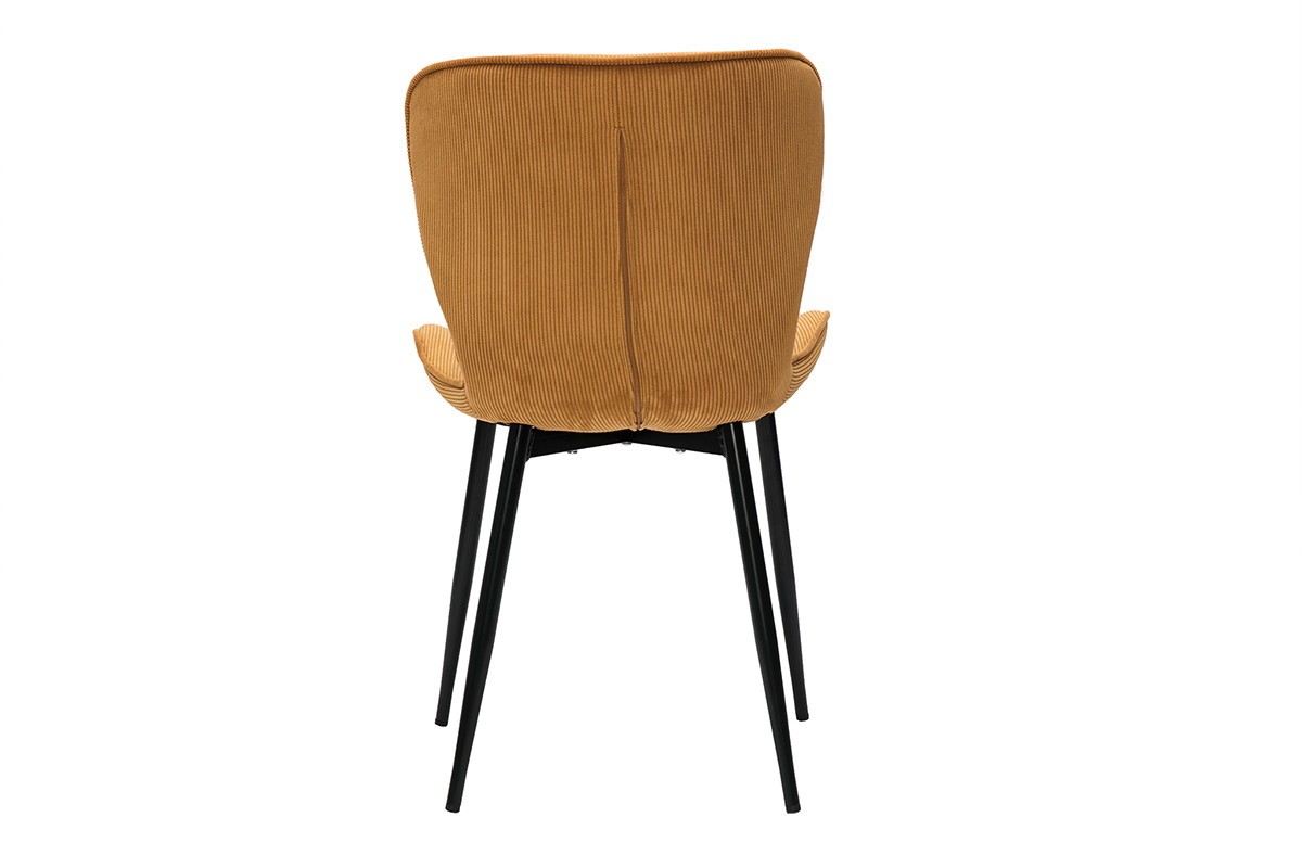 Chaises design en tissu velours c�tel� jaune curry et m�tal noir (lot de 2) ADDICT