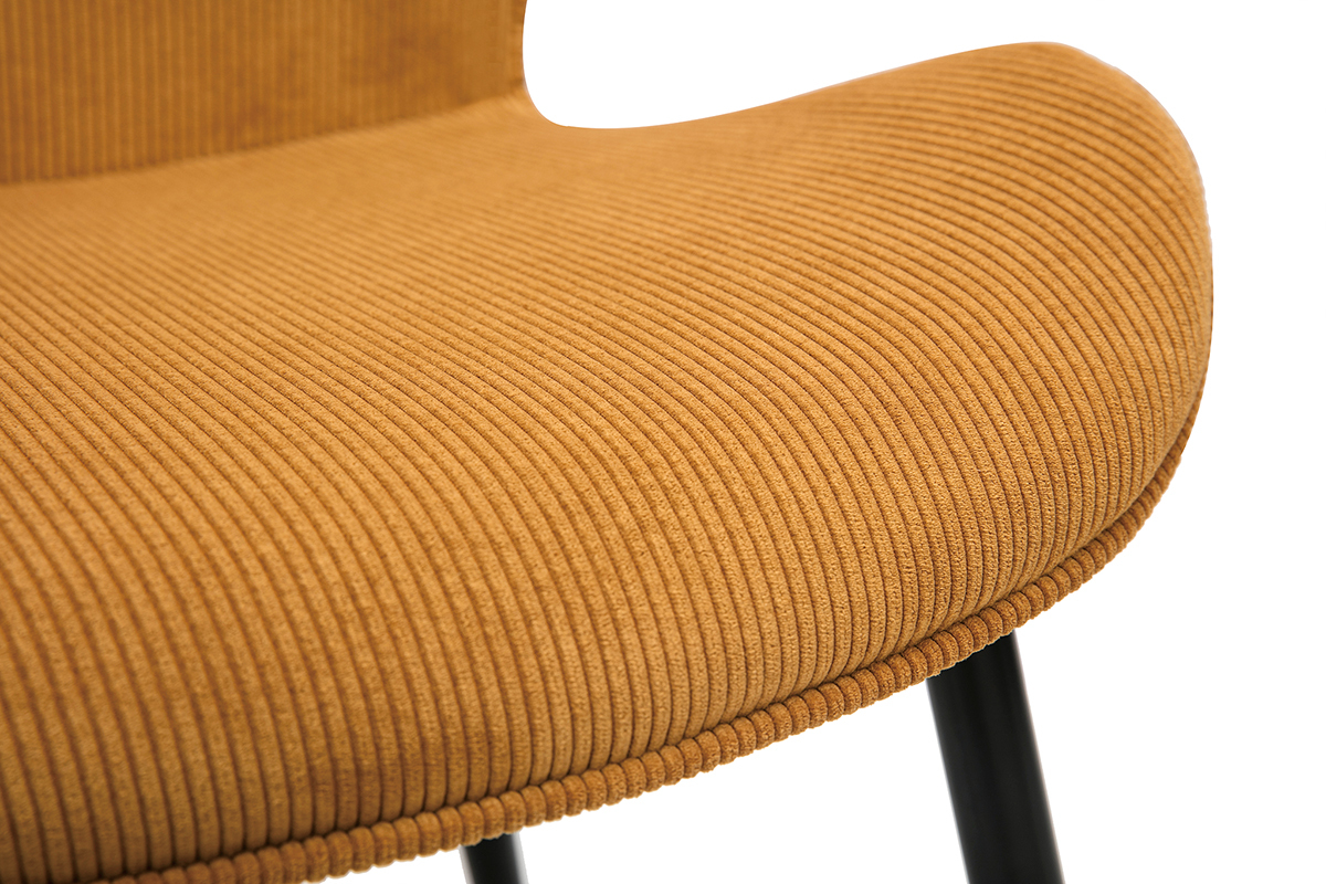 Chaises design en tissu velours c�tel� jaune curry et m�tal noir (lot de 2) ADDICT
