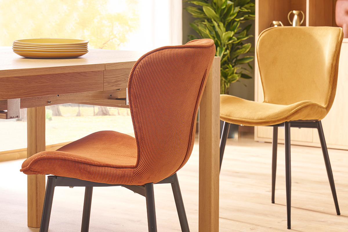 Chaises design en tissu velours c�tel� terre br�l�e et m�tal noir (lot de 2) ADDICT