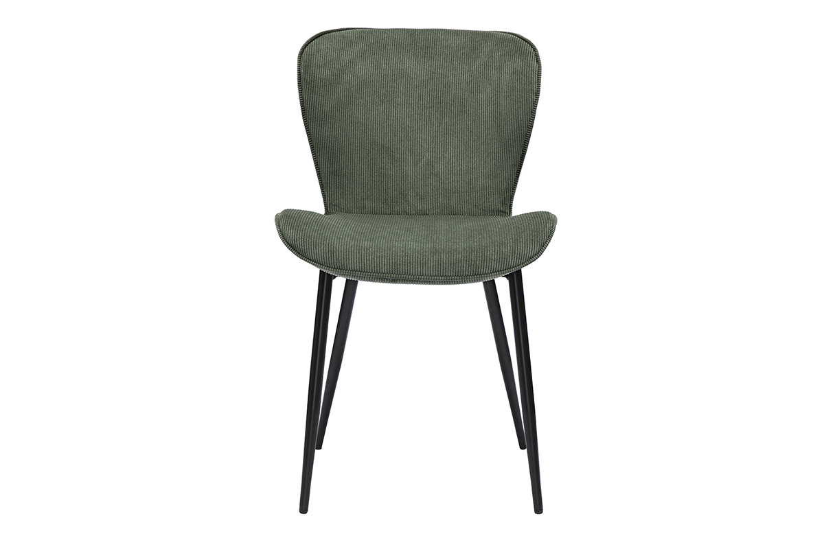 Chaises design en tissu velours c�tel� vert kaki et m�tal noir (lot de 2) ADDICT