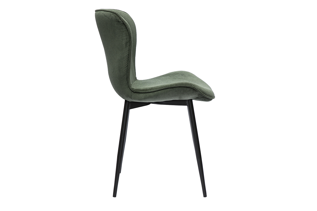 Chaises design en tissu velours c�tel� vert kaki et m�tal noir (lot de 2) ADDICT