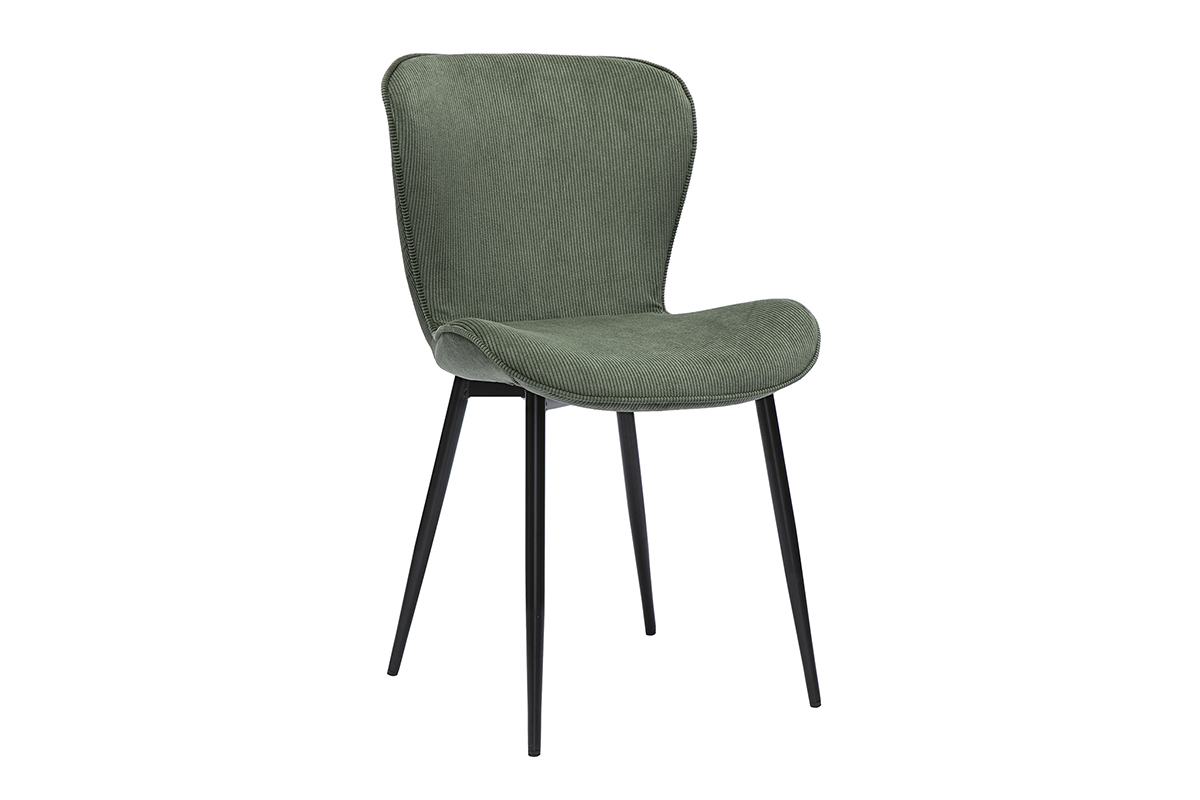 Chaises design en tissu velours c�tel� vert kaki et m�tal noir (lot de 2) ADDICT