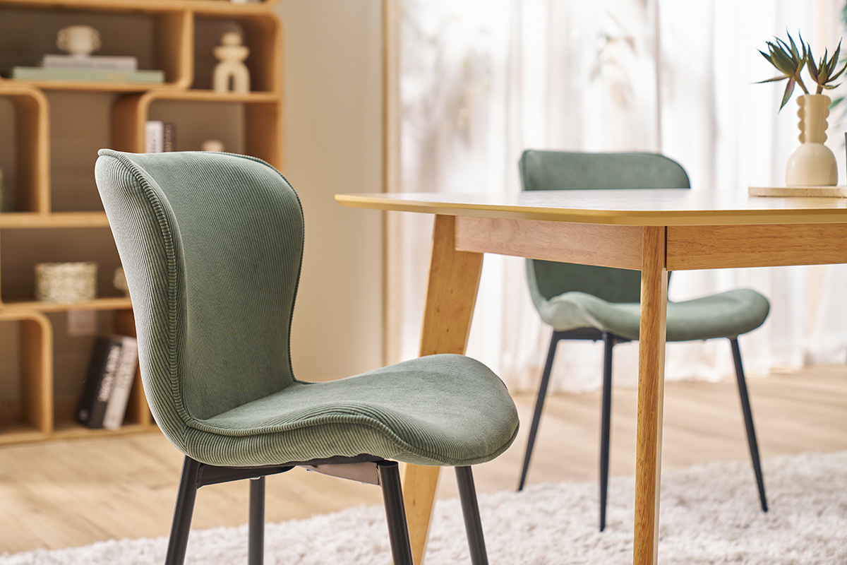 Chaises design en tissu velours c�tel� vert kaki et m�tal noir (lot de 2) ADDICT