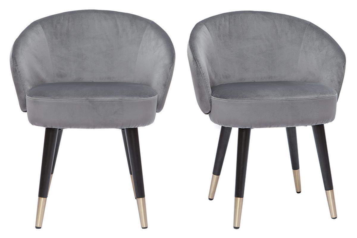 Chaises design en tissu velours gris, bois noir et m�tal dor� (lot de 2) BRIZO