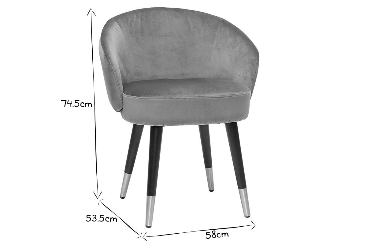 Chaises design en tissu velours gris, bois noir et m�tal dor� (lot de 2) BRIZO