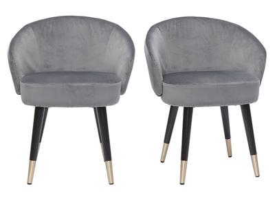 Chaises design en tissu velours gris, bois noir et m&eacute;tal dor&eacute; (lot de 2) BRIZO