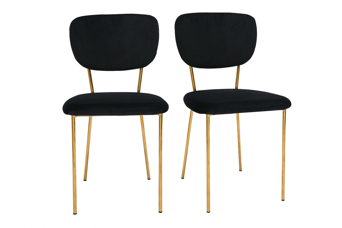 Chaises design en tissu velours noir et m�tal dor� (lot de 2) LEPIDUS