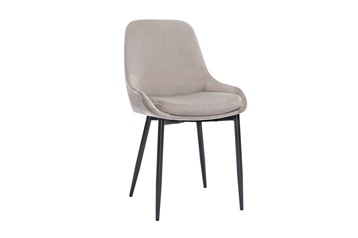 Chaises design en tissu velours taupe et m�tal noir (lot de 2) HOLO