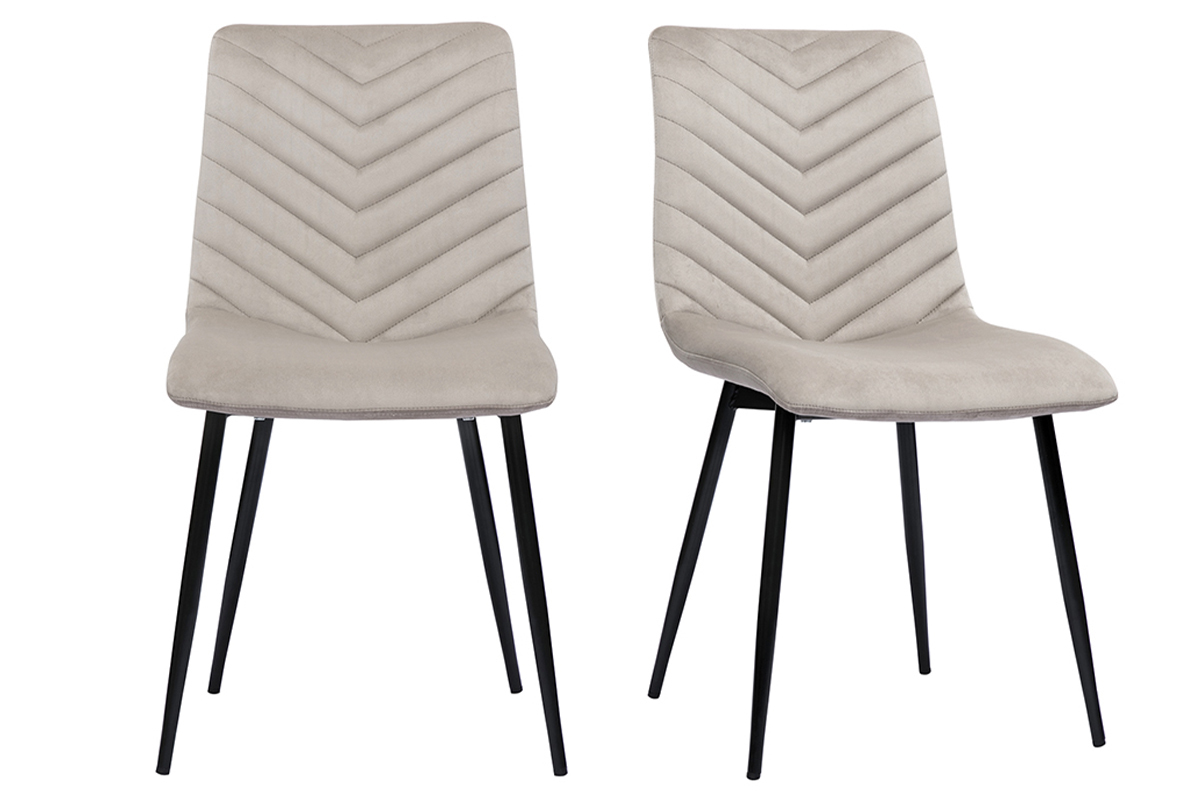 Chaises design en tissu velours taupe et m�tal noir (lot de 2) PUMPKIN