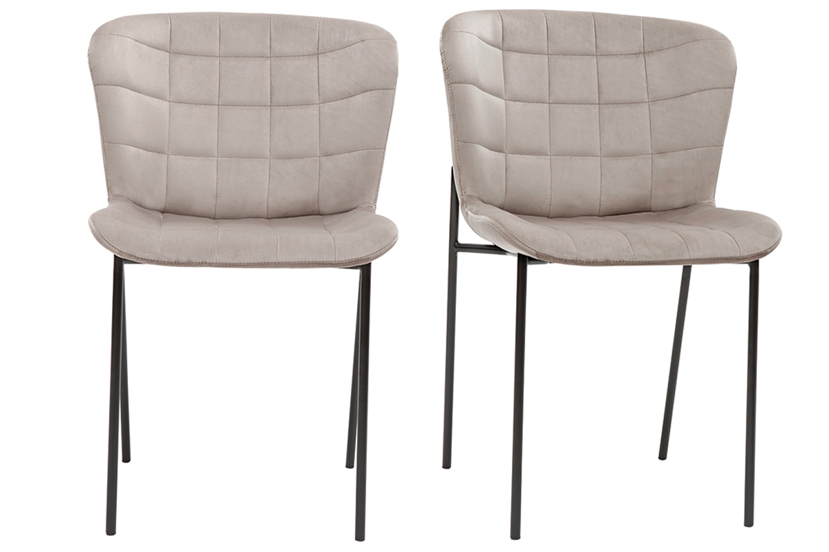 Chaises design en tissu velours taupe et m�tal noir (lot de 2) SAIGA